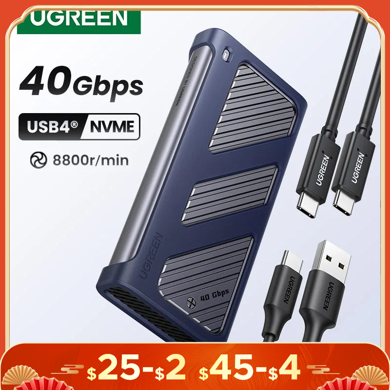 UGREEN 40Gbps M.2 NVMe Enclosure with Cooling Fan Anti-Drop M.2 SSD Case for MacBook M.2 Enclosure for Thunderbolt 3/4//3.2/3.1