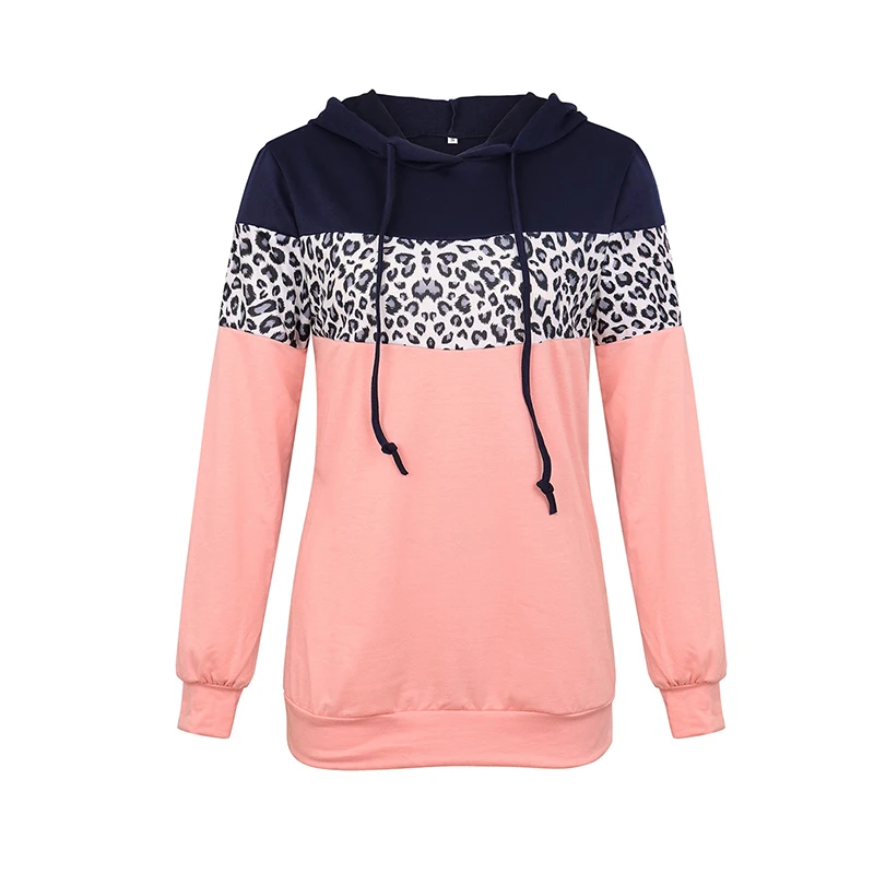 Women Leopard Stitching Thickening Pullover Hoodies Autumn Long Sleeve Tops Loose Casual Winter Hooded Sweatshirt Female Jumper