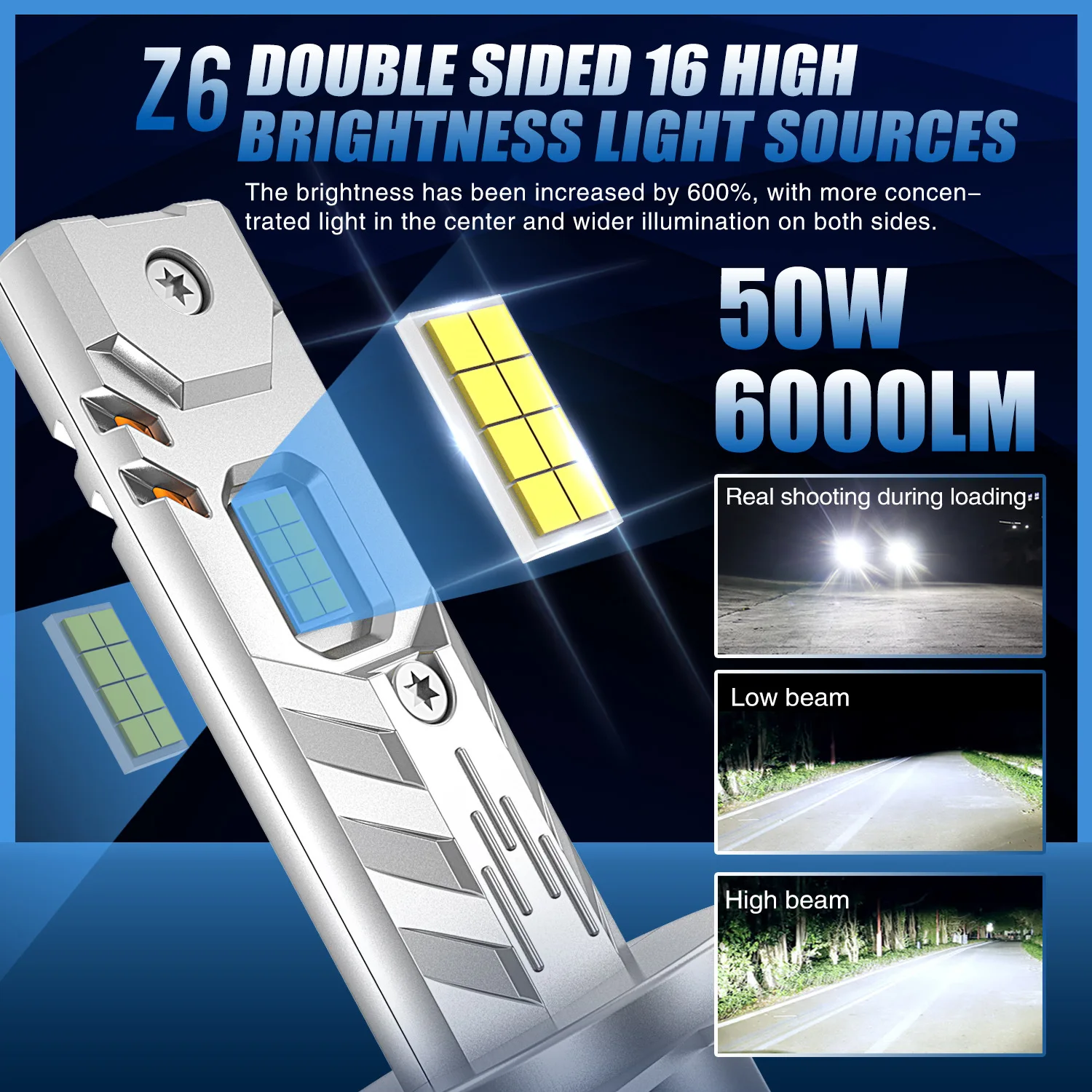 50W 강력한 H4 H7 H11 H8 9005 HB3 9006 HB4 LED 자동차 헤드라이트 안개등 전구 12V 6000K 자동차 조명 안개등 헤드램프 조명용