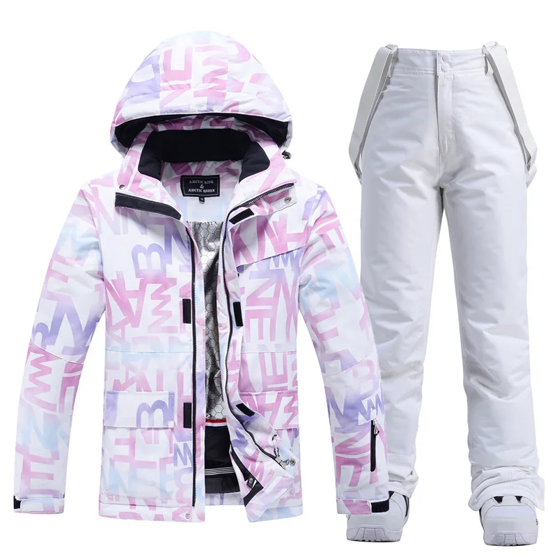 New Fashion Letter Women Ski Suit Winter Windproof Waterproof Snowboarding Jacket and Pants Snow Walking Clothes Female Snowsuit 3