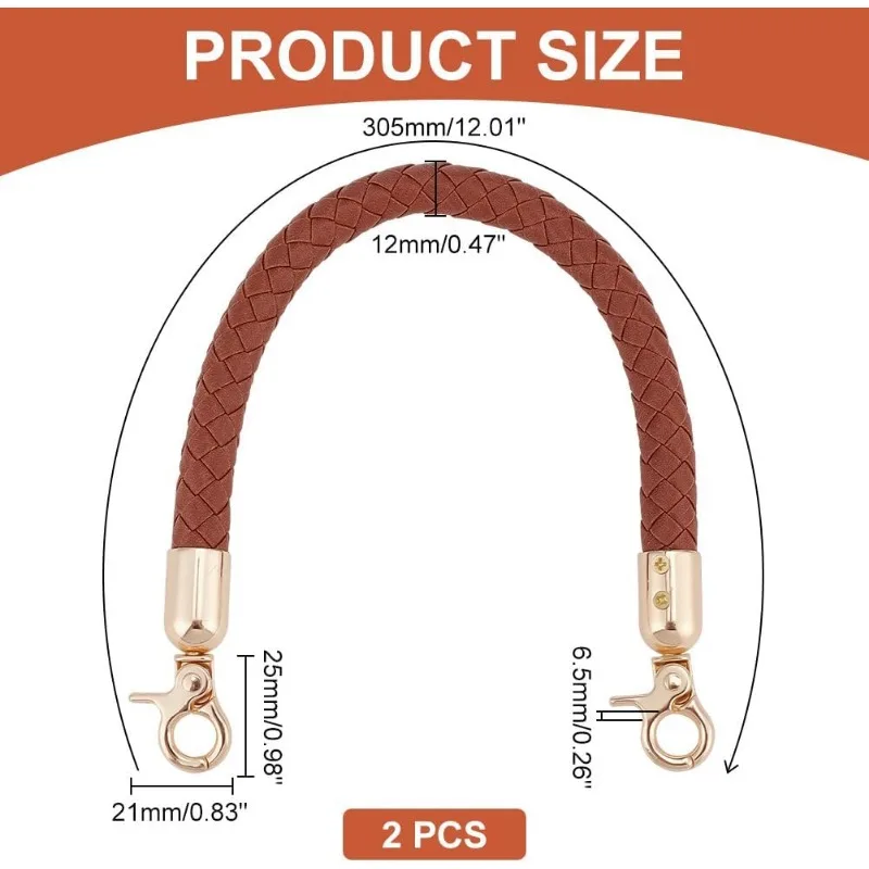 2pcs Braided Bag Straps 30.5cm/12" PU Leather Bag Straps Purse Handle Short Handle Replacement with Lobster Clasp