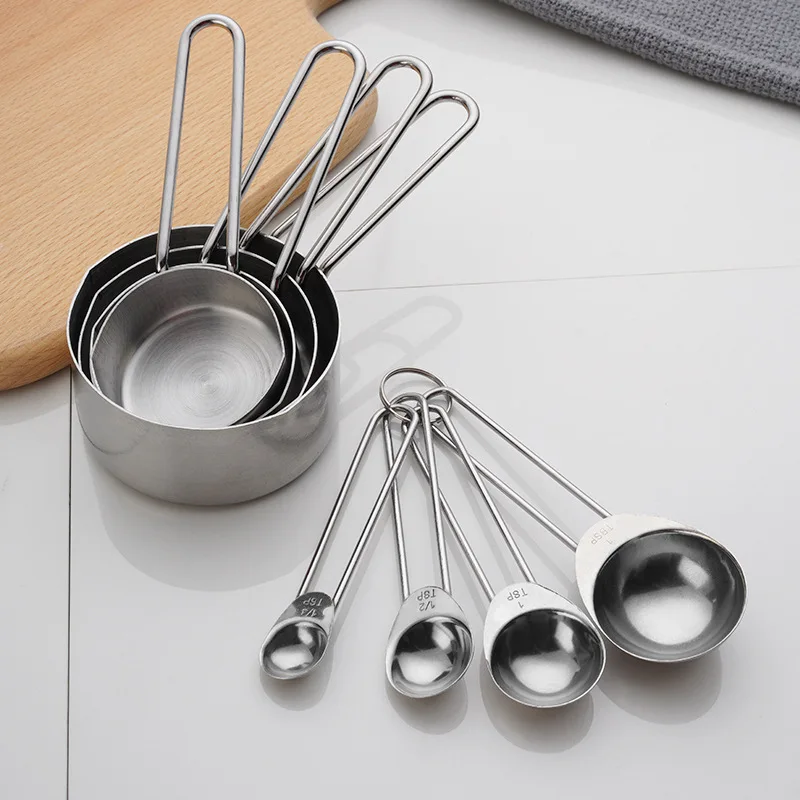 

4-piece Set Stainless Steel Thickened Measuring Cup Measuring Spoon 4-piece Set Baking Spoon Flavoring Spoon Coffee Spoon