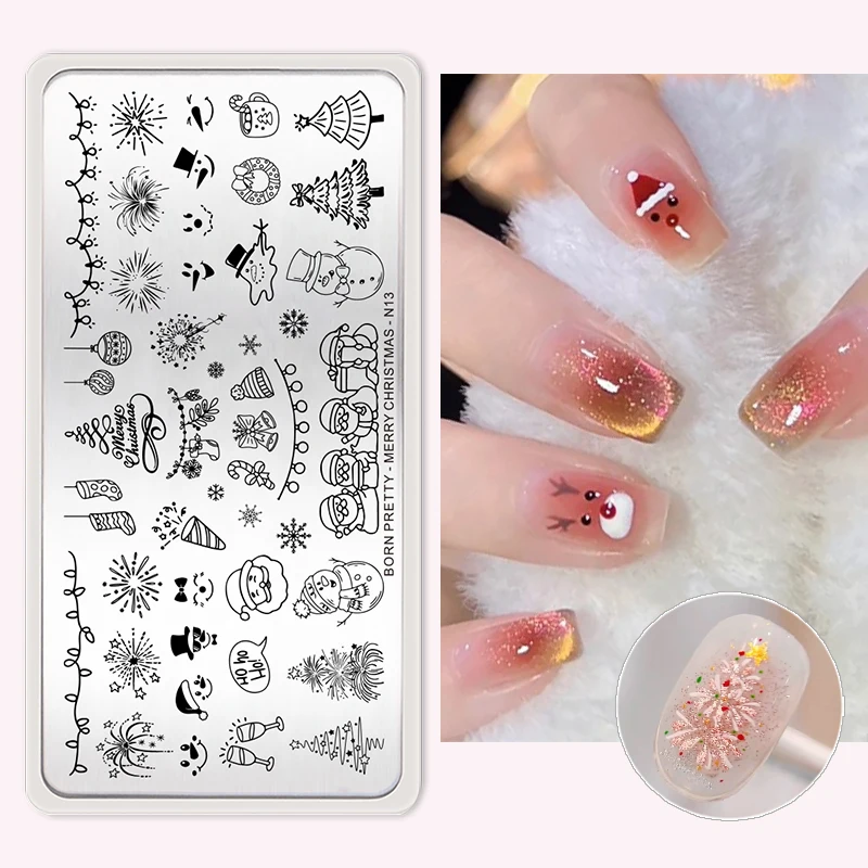BORN PRETTY Nail Stamping Plates for Design French Nail Art Templates Printing Merry Christmas Image Stainless Stencil Tools 2