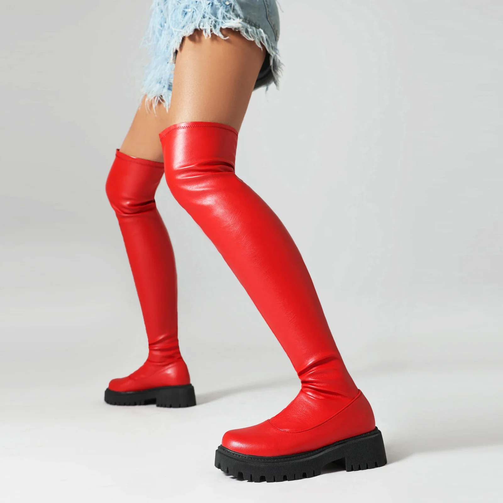 

2024 new spring autumn women over-the-knee boots plus size 22.5-26.5cm microfiber upper Elastic boots platform long boots