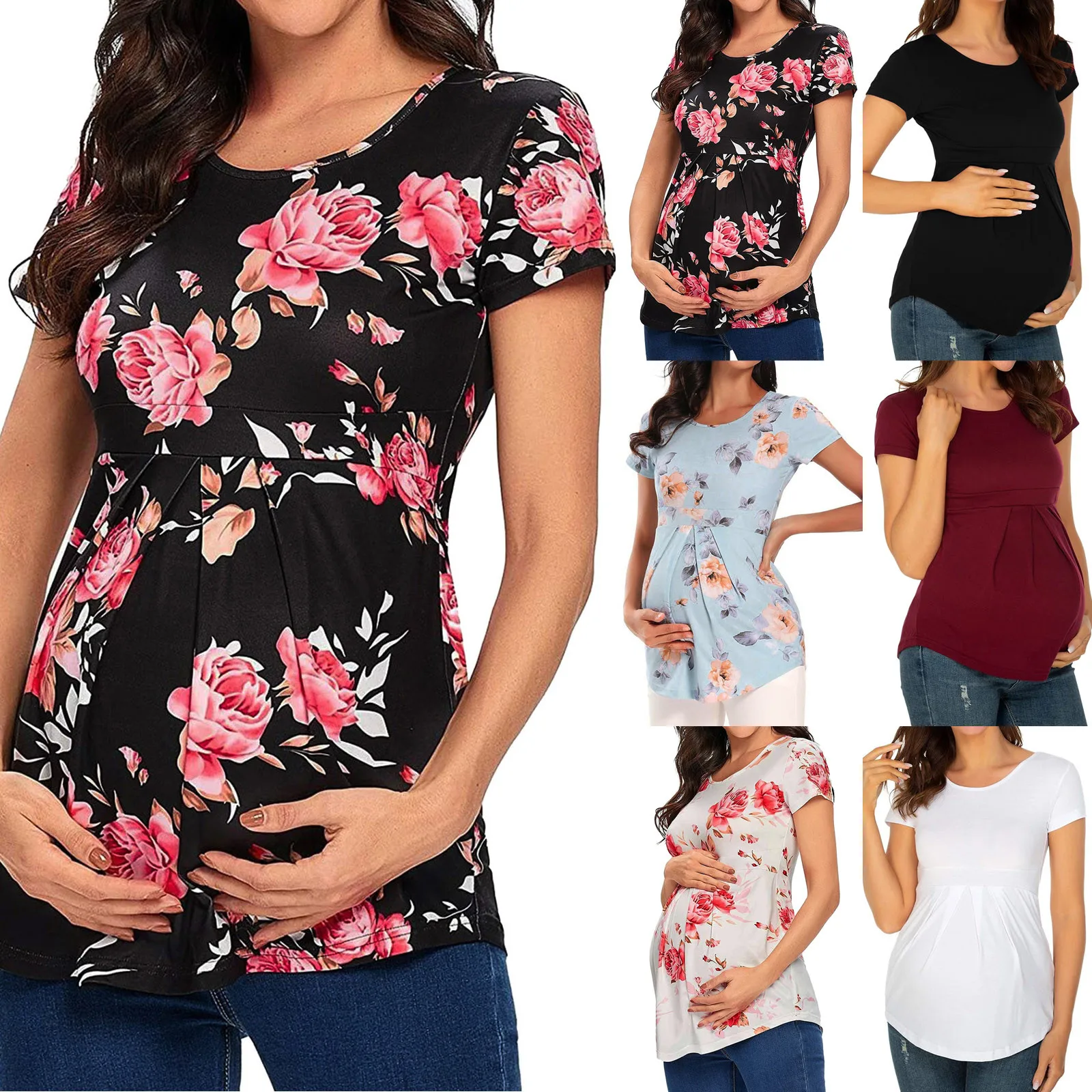 

Women's Maternity Floral Printed Nursing Tops Shirt Breastfeeding Double Layer Soft Short Sleeve Top Summer Pregnancy Clothes