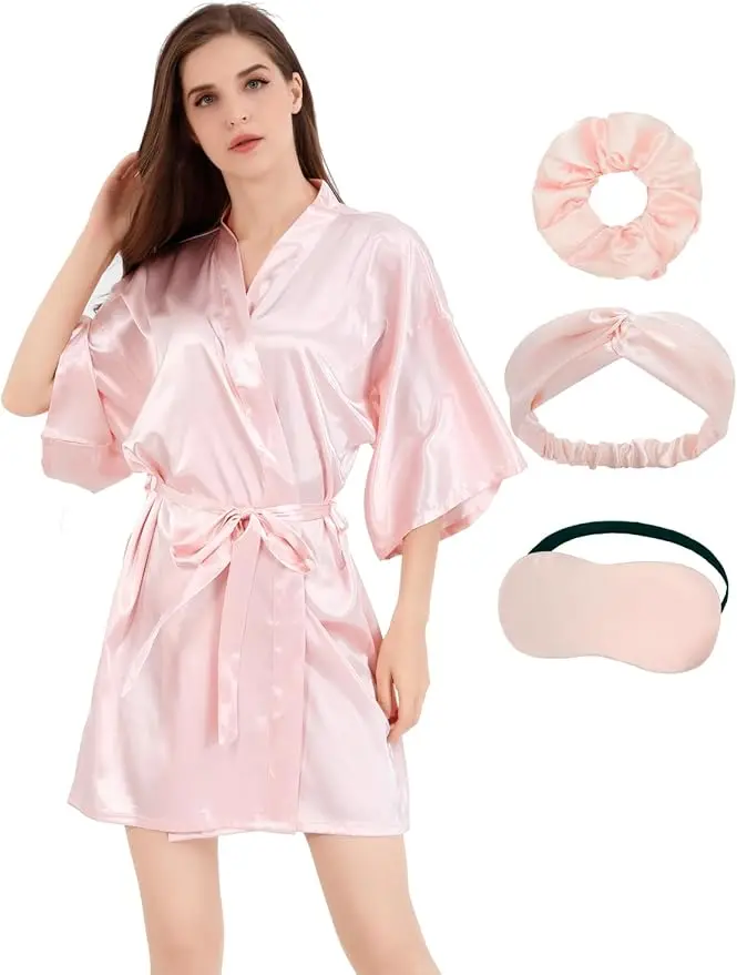 Women Bride Bridesmaid Silky Satin Kimono Robe Solid Color Sleepwear for Wedding Party 8 Se48a014f802c40999235a40d368f21149