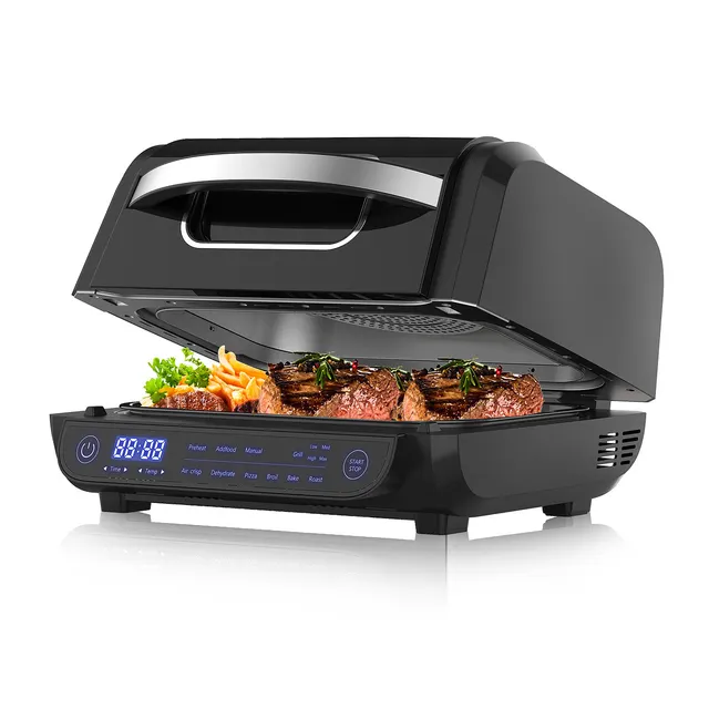 Grill Friteuse à air chaud 8 en 1 Friteuse à air chaud Capacité 6L Friteuse à air Grill électrique avec commande tactile, Max 230 ° Minuterie C 120 minutes 1700W 1