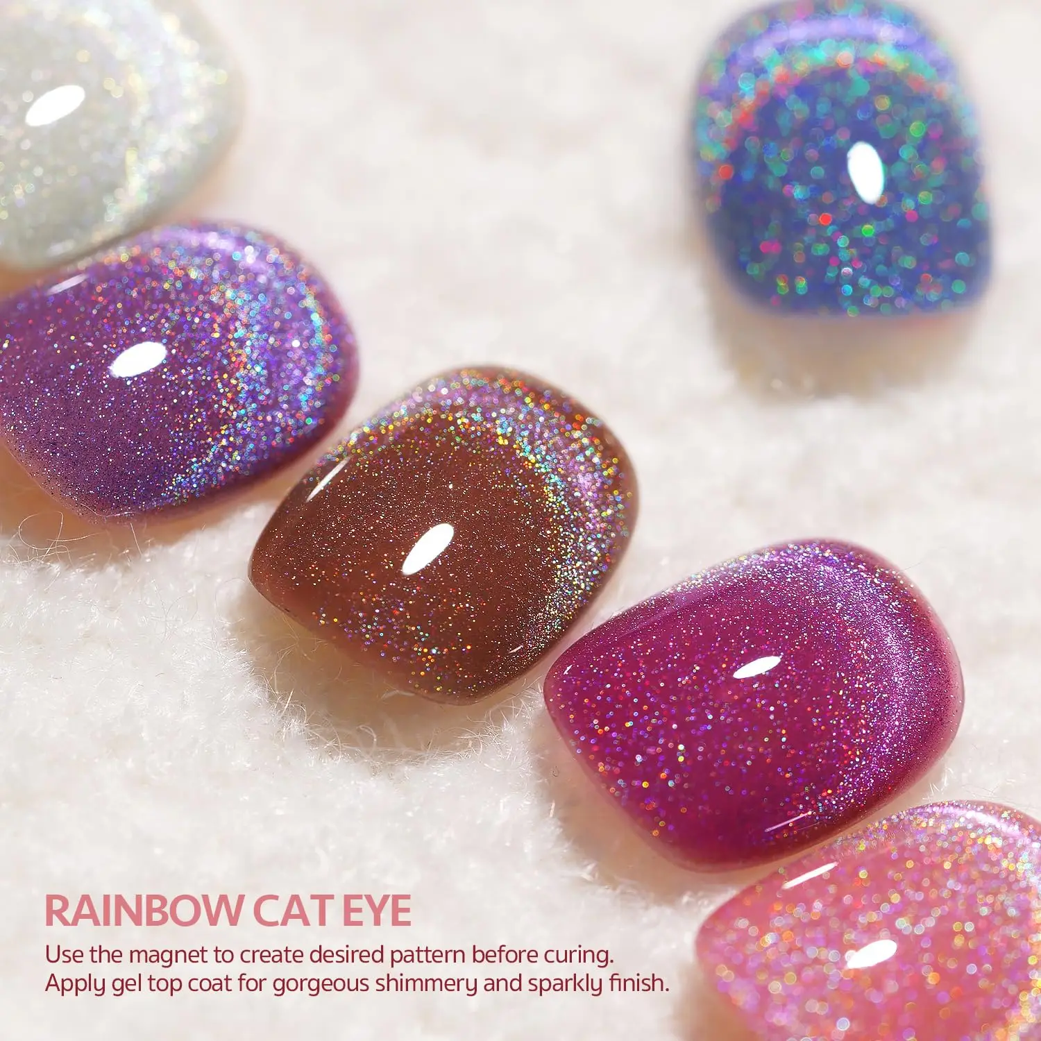 Makartt Cat Eye Gel Nail Polish Universal Rainbow Holographic Gel Polish Bronze Gaze Sparkly Glitter Unique Magnetic Effect Nail