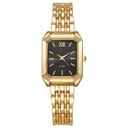 Elegant Women's Square Quartz Watch with Light Luxury Steel Strap (Black)