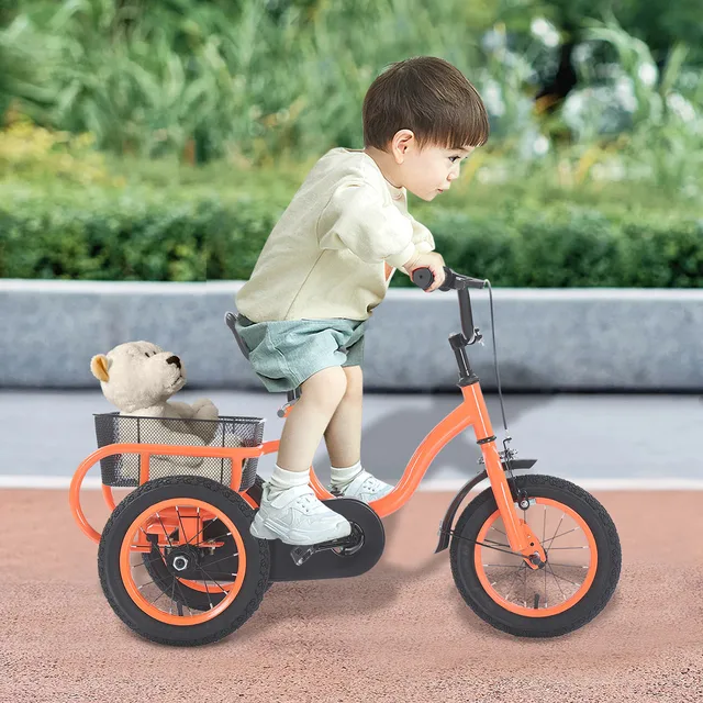 Tricycle à 3 roues de 12 pouces pour enfants, vélos pour garçons/filles, tricycle à une vitesse, vélo orange/vert clair, vélo à 3 roues, cadeau pour enfants 1