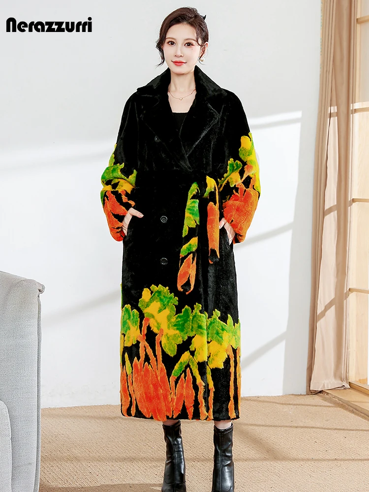 Nerazzurri Winter Long Luxury Thick Warm Fluffy Faux Fur Trench