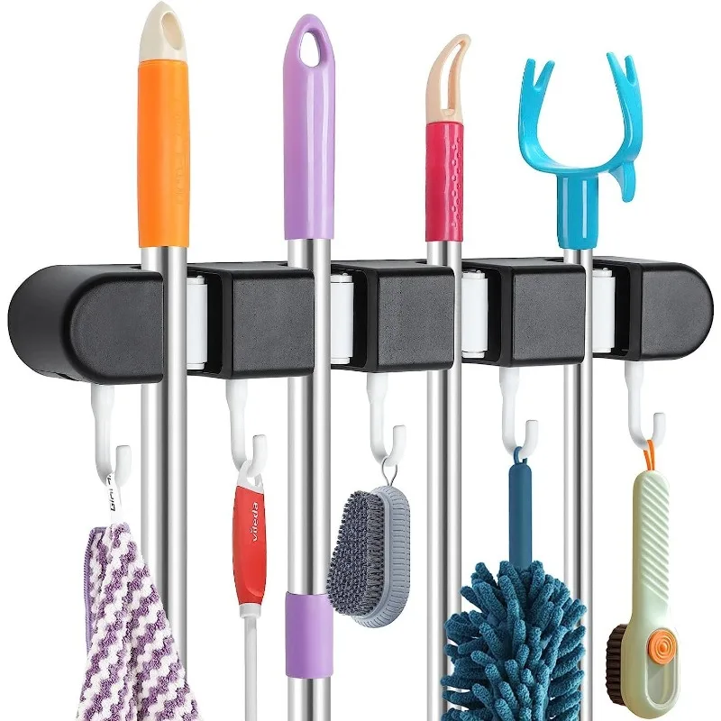

Настенный держатель для метлы и швабры, держатель для швабры с 4 кронштейнами и 5 крючками, держатель для швабры, держатель инструмента для хранения метлы