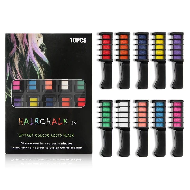 10 Color/Box Colorful Hair Comb Hair Dye Brush Disposable Hair Dye Chalk Colors Stick Masquerade Party YL-010 Hair Dye Tools