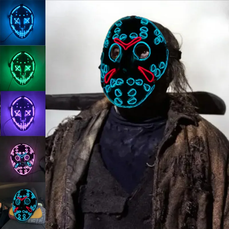 Halloween Colori Misti Light Up Mask Led Incandescente Jason Face Mask Neon Cosplay Jason Voorhees Mask Bar Rave Decoration