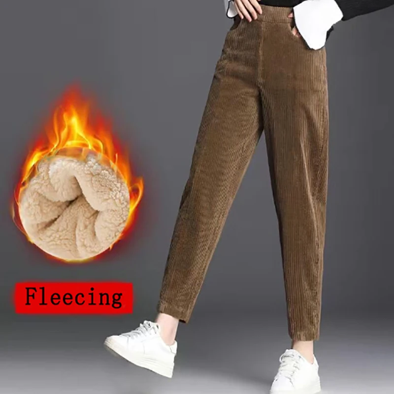 

Corduroy Warm Pants Autumn Winter Leggings High Waist Women Plush Thick Casual Pants Fleece Pencil Pants Pants Trousers Women's