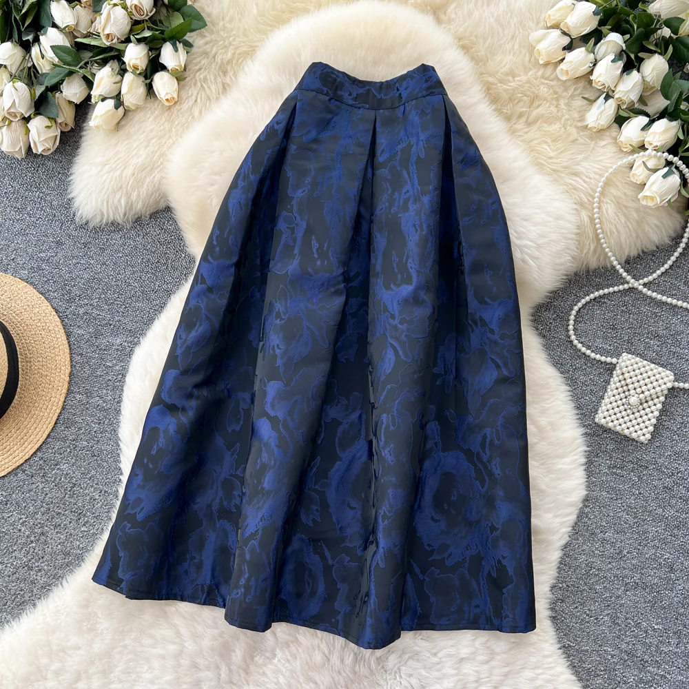 Chic Vintage Elegant jacquard slim High Waist Straight Skirt Korean Streetwear Autumn women clothing