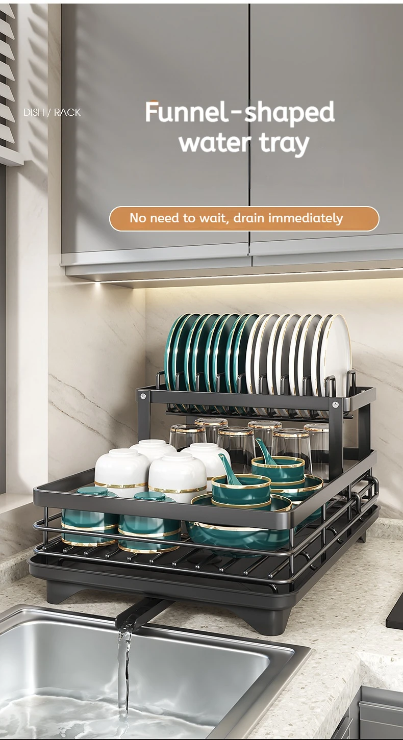 Adjustable Stainless Steel Dish Drying Rack with Drainboard - Over Sink Plate Organizer