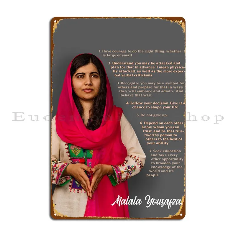 

Malala Yousafzai Lessons Metal Plaque Garage Club Party Wall Plaque Printing Living Room Tin Sign Poster