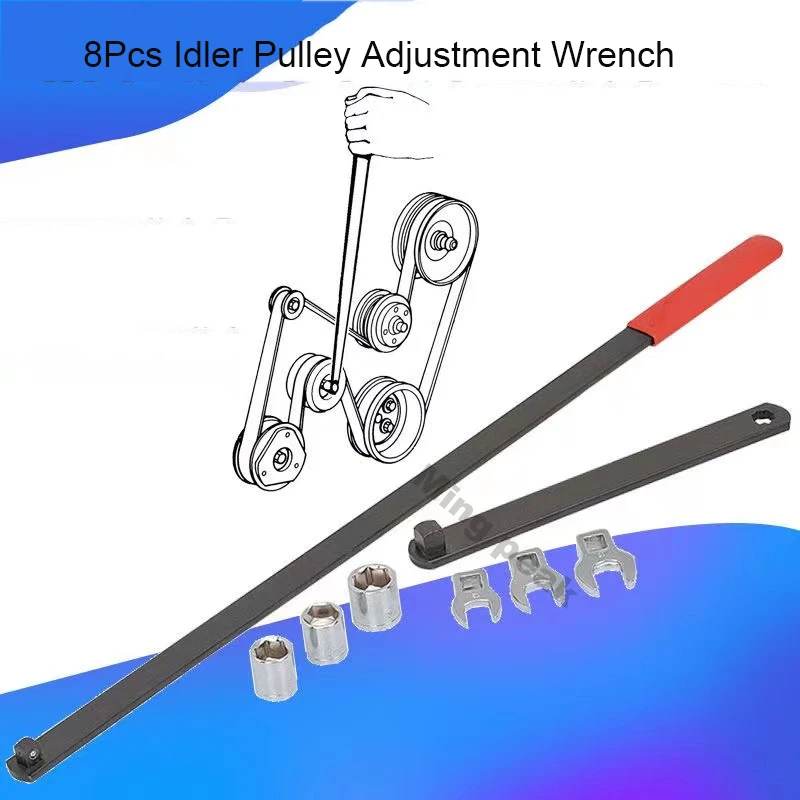 8Pcs Idler Pulley Adjustment Wrench Belt Tension Tensioning Adjuster Lever Tool Extension Wrench
