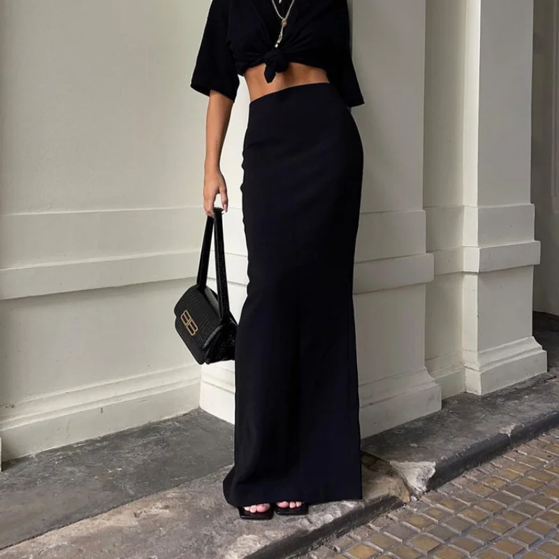 

Summer Women Fashion High Waist Maxi Bodycon Skirt Elegant Casual 2023 Y2K Slim Fit Pleated Skirt Streetwear