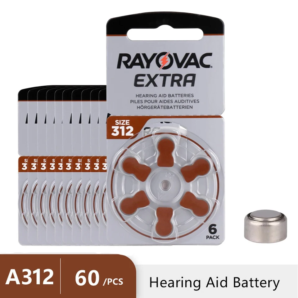60Pcs Rayovac Mini Batterie Per Apparecchi Acustici Ad Alte Prestazioni 1.45V 312 Pr41 Batteria Zinco-Aria Per Apparecchi Acustici Bte Cic Ric Oe