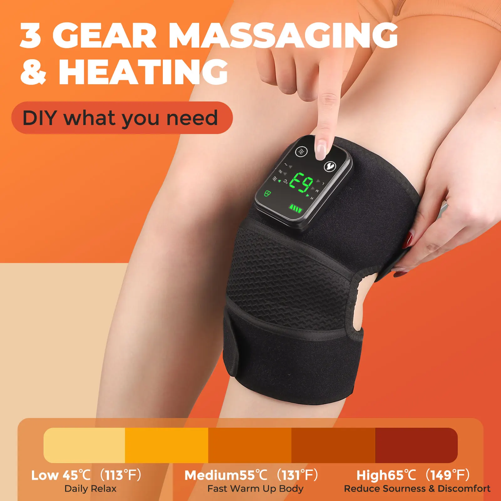 Heated Vibration Knee Massager 3-in-1 Knee Shoulder and Elbow Pad Multifunctional Heating Massage Pad Brace, Warming Gift