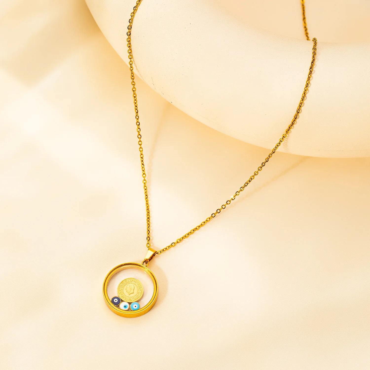 Chic Stainless Steel Turquoise Pendant Necklaces Trendy Blue Eye Choker Necklace For Women 2
