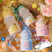 

480ml Cute Transparent Plastic Fruit Water Bottle Portable Leakproof Shape Milk Carton Bottle Water Glass Drink beverage