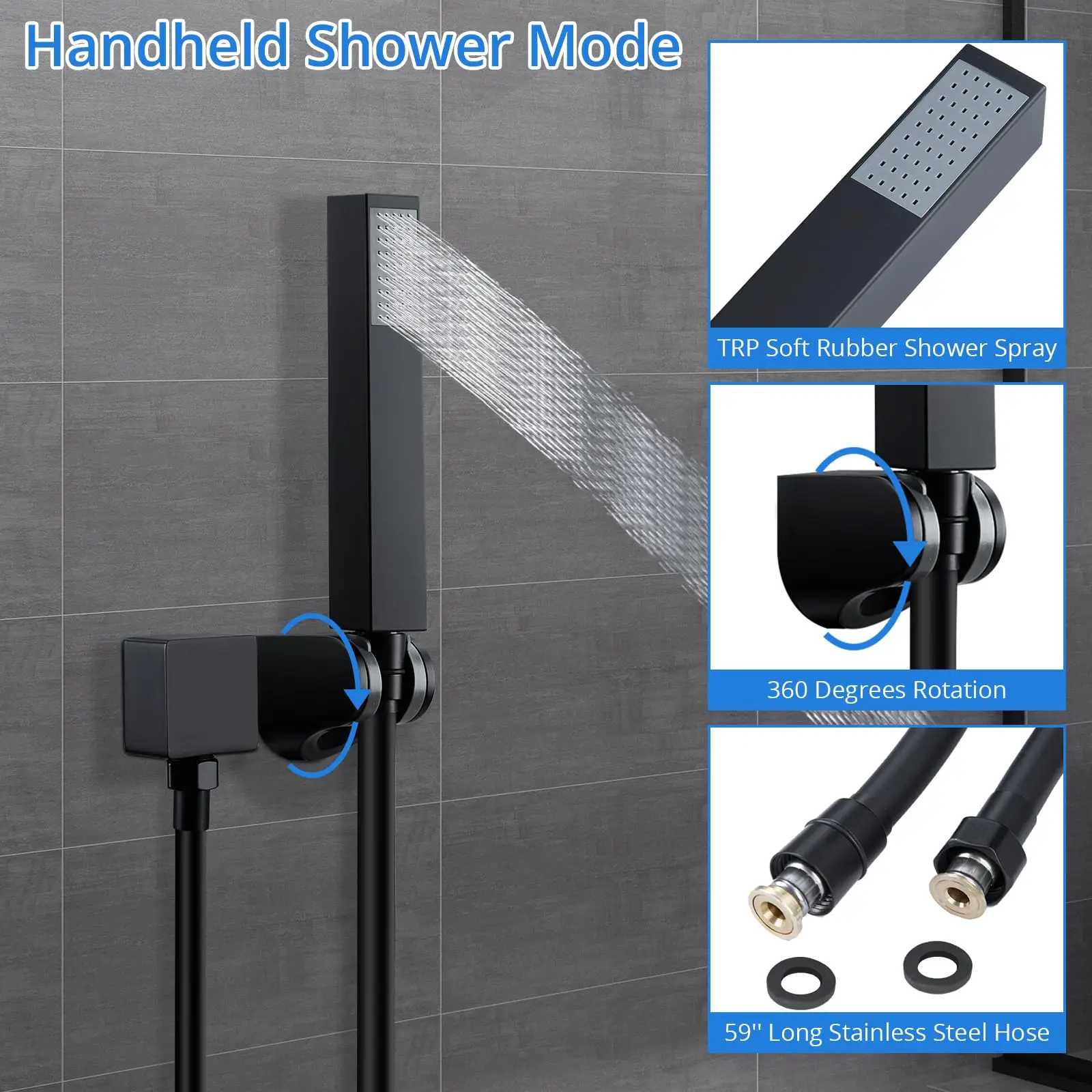 Shower Faucet Set Matte Black Shower System, with 10 inch Shower Head and Handheld Spray Rain, 2 in 1 Wall Mounted 4