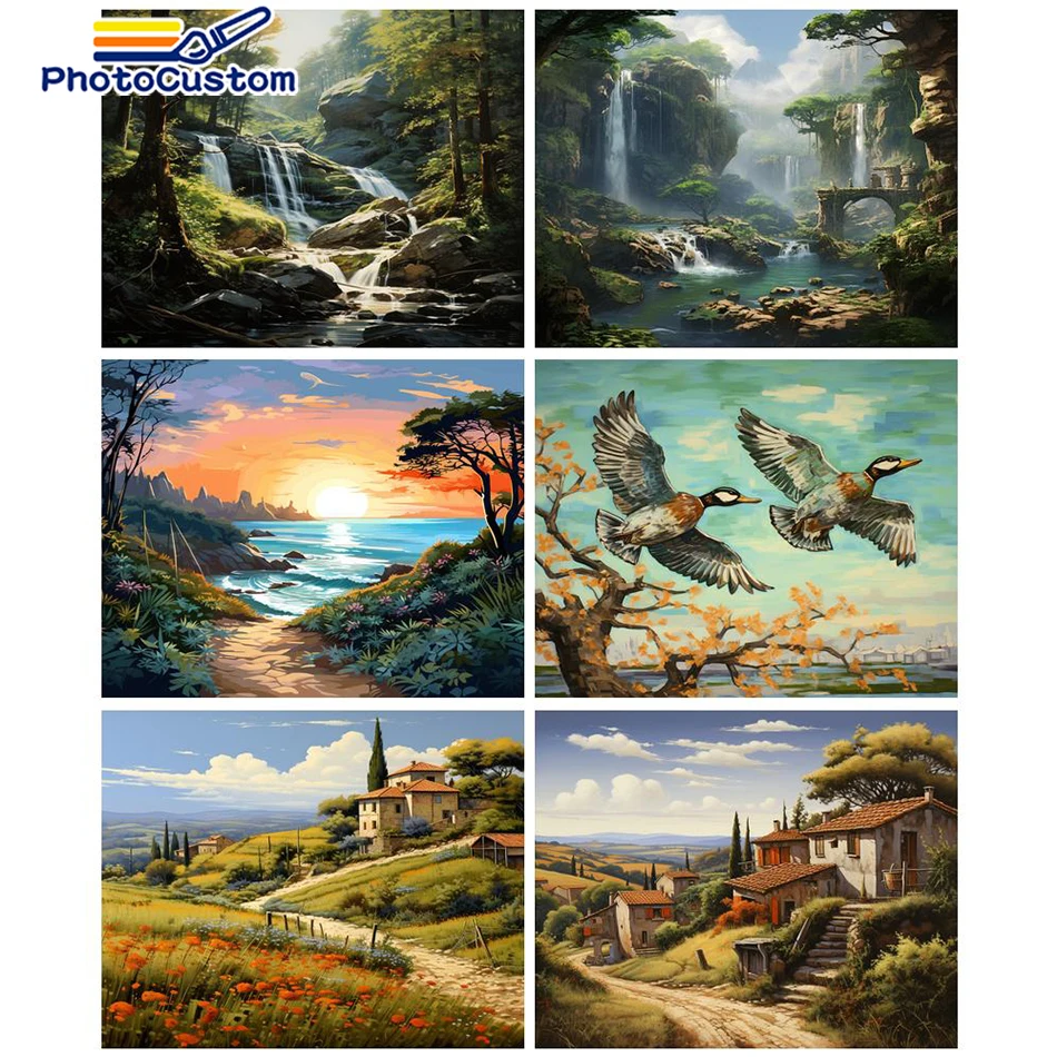 

PhotoCustom Oil Painting By Number Landscape DIY Picture By Numbers Kits Paint HandPainted Paint Home Decoration DIY Crafts Gift