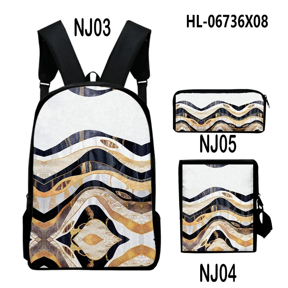 3D Flowing Gold Art Print School Backpacks, Laptop Backpack, Backpack, Tilt Shoulder Bag, Pencil Case, Harajuku, Popular, 3pcs