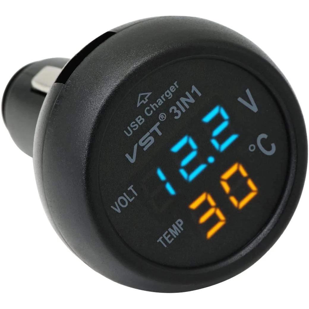 12V/24V Digital Meter Monitor 3 in 1 LED USB Car Charger Voltmeter Thermometer Car Battery Monitor LCD Digital Dual Display car charger