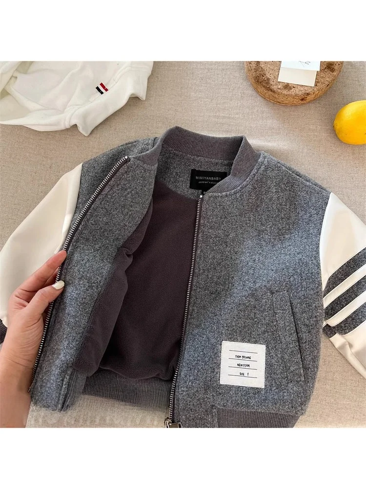 두꺼운 겨울 야구 점퍼 아동용 캐주얼 루즈핏 아우터 스타일리쉬 아동용 오픈 가디건 면 혼방 소재