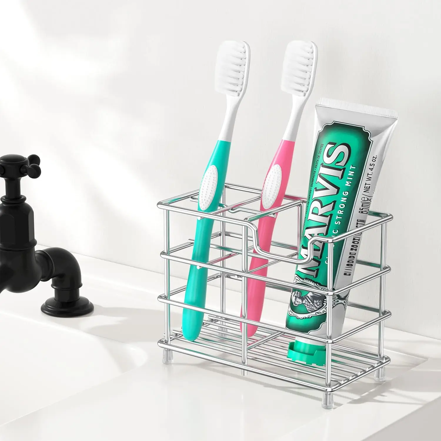 Toothbrush Holder Set Toothbrush Holder Bathroom 5 Slots Silver Stainless Steel Bathroom Accessories Countertop Pen Brush Organizer Bathroom Accessories