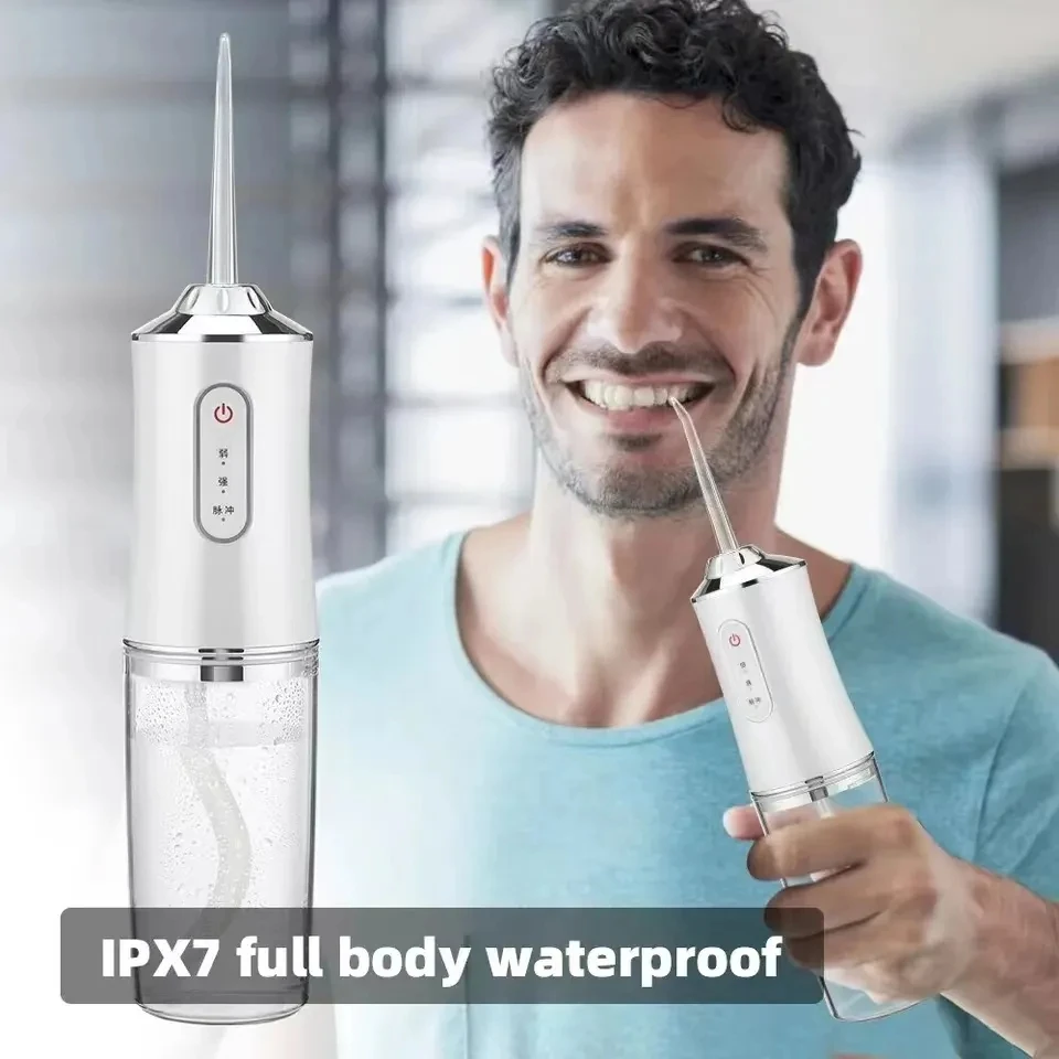 휴대용 구강 세정기, 치과 워터 플로서, USB 워터 제트 플로서, 4 제트 팁, 220ml, 3 가지 모드, IPX7, 1400rpm 입 세척기