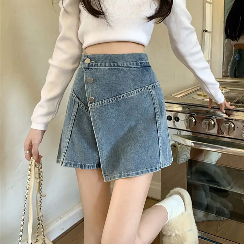 Half-Length Culottes Irregular Fake Two-Piece Women'S 2024 Summer New Style A-Line Versatile Slim Outer Culottes
