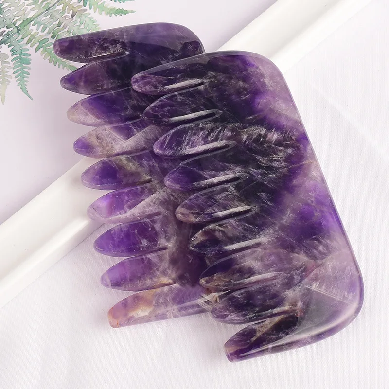 Amethyst Gua Sha Comb Purple Crystal Stone Massager Hair Head Neck Massage Comb Beauty Skin Care health Tool 6