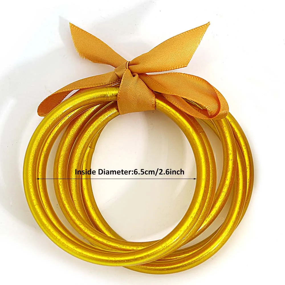 Bangle Bracelet for Women Girls 21 Colors Bowknot Glitter Filled Jelly Silicone Buddhist Rush Bracelet Gift
