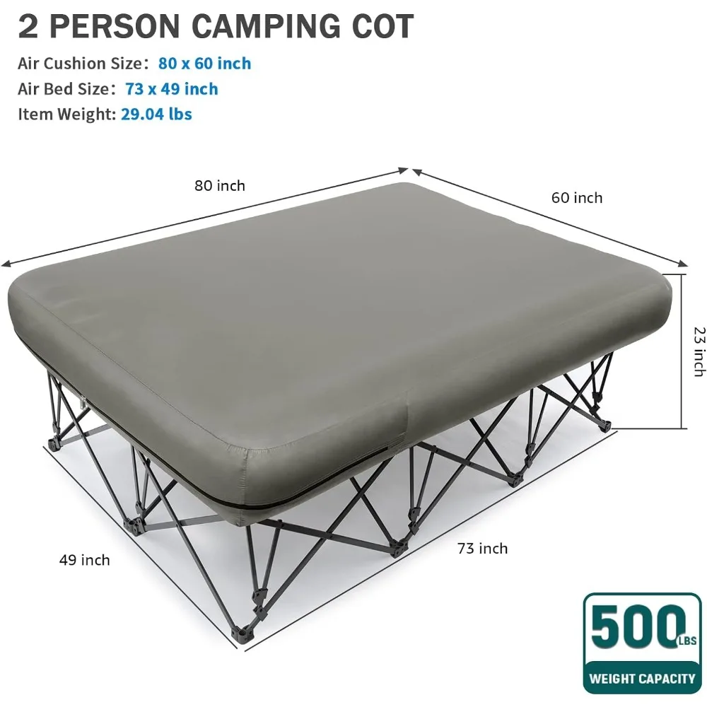 KAMPKEEPER 2 Person Camping Cot,Folding Camping Bed with Inflatable Air Mattress and Carry Bag,for Outdoor Travel Camp Beach