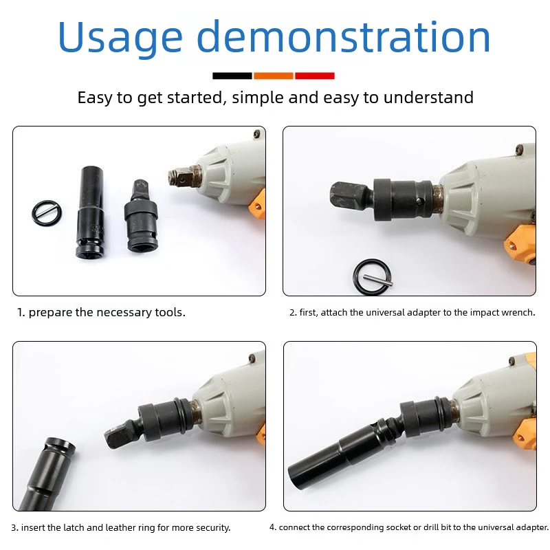 Pneumatic Air Cannon Universal Joint 360&deg; Rotary Swivel Socket Extension Set for 1/2" 3/8" 1/4" Drive