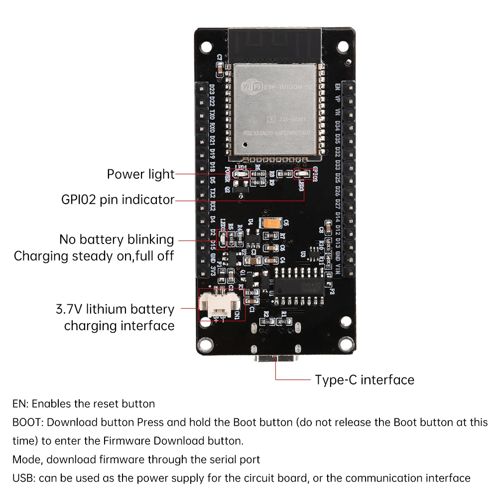 ESP32 1,9-Zoll-LCD-Bildschirm Wifi BT Entwicklungsboard Onboard ESP32 Modul Typ-C – Detail 7
