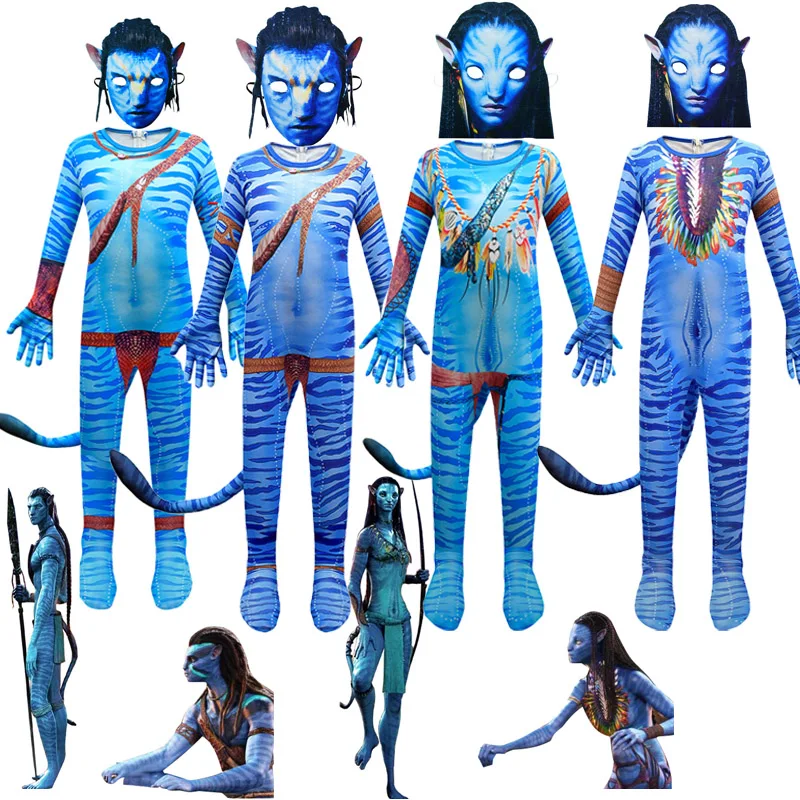 2023 New Avataring Costume Per Bambini Cosplay Alien Tuta Ragazzi Ragazza Bambini Avataring 2 Costume Halloween Party Body Clothes