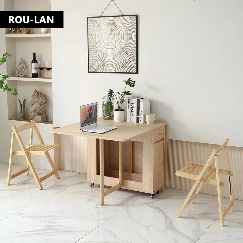 FoldingDiningTablewith2Drawersand4WheelsforLivingRoomKitchenFarmhouseSpaceSaving.jpg