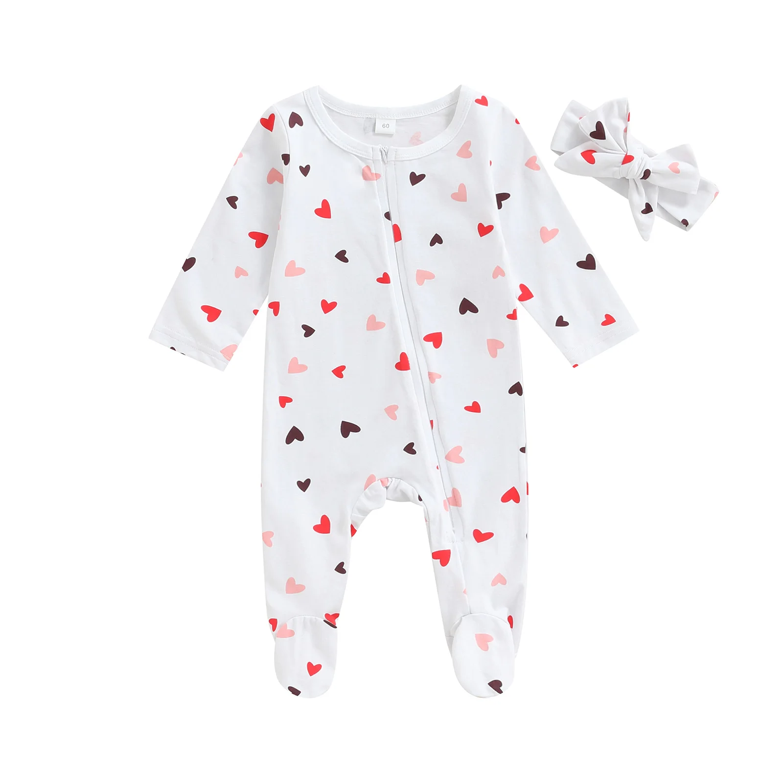 Citgeett Spring Valentine's Day Infant Newborn Baby Girls Boys Romper Set Long Sleeve Zipper Long Pants Footies Headband Clothes