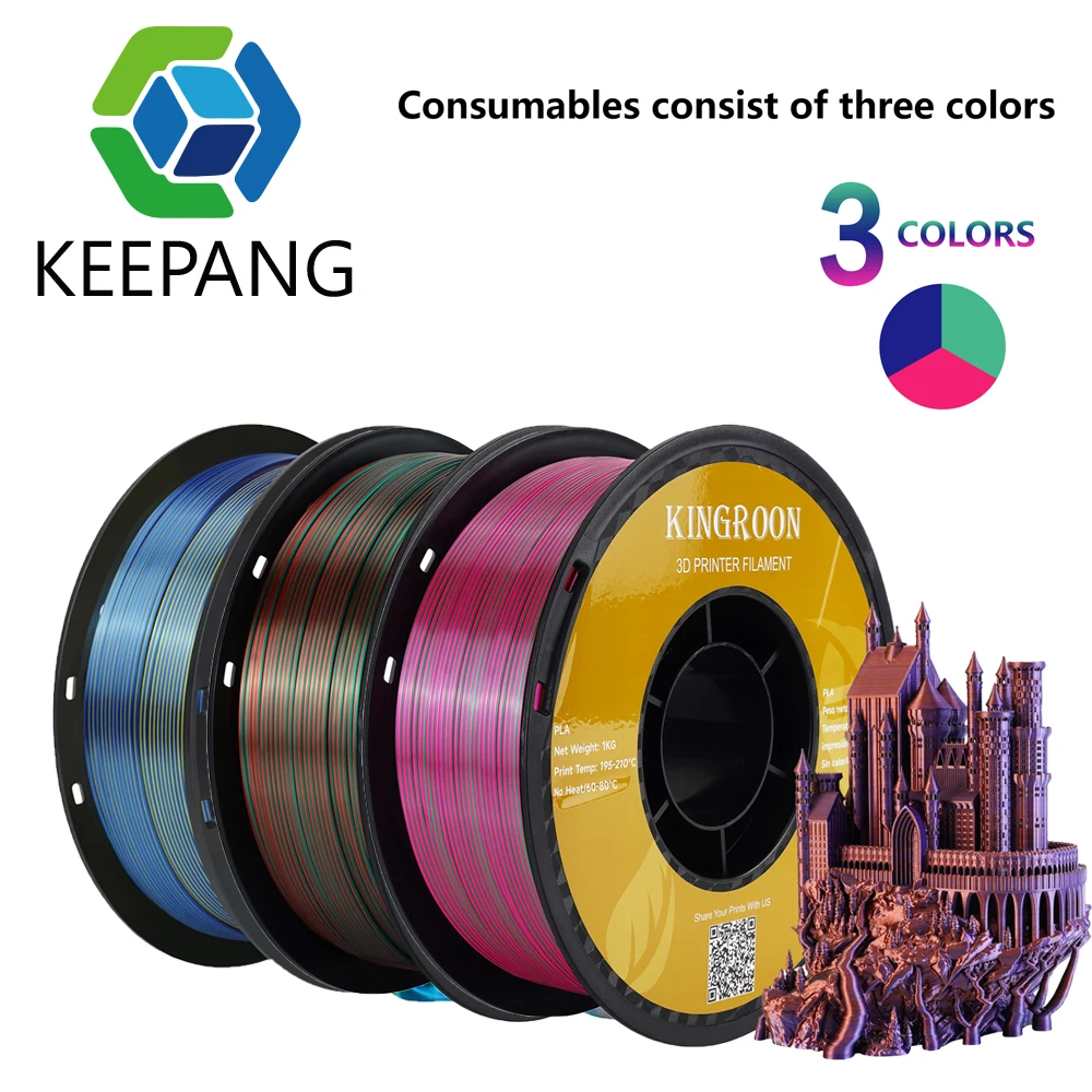 1kg Tricolor Silk PLA Filament Plastic Filament for FDM 3d Printer 1.75mm Eco-friendly 3D Printing Material New Arrival