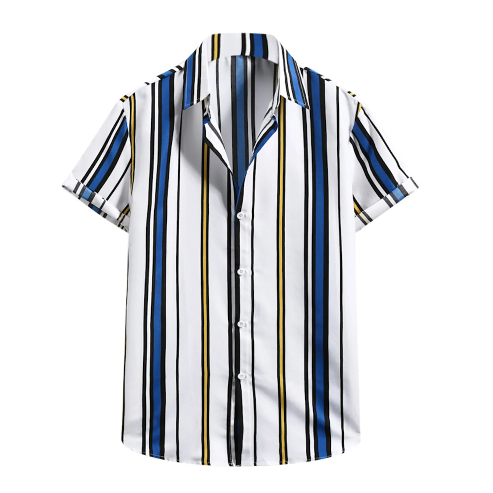 

Striped Print Shirt For Man Summer Short Sleeve Lapel Neck Button Tunic Daily Casual Shirts Loose Business Clothing Male