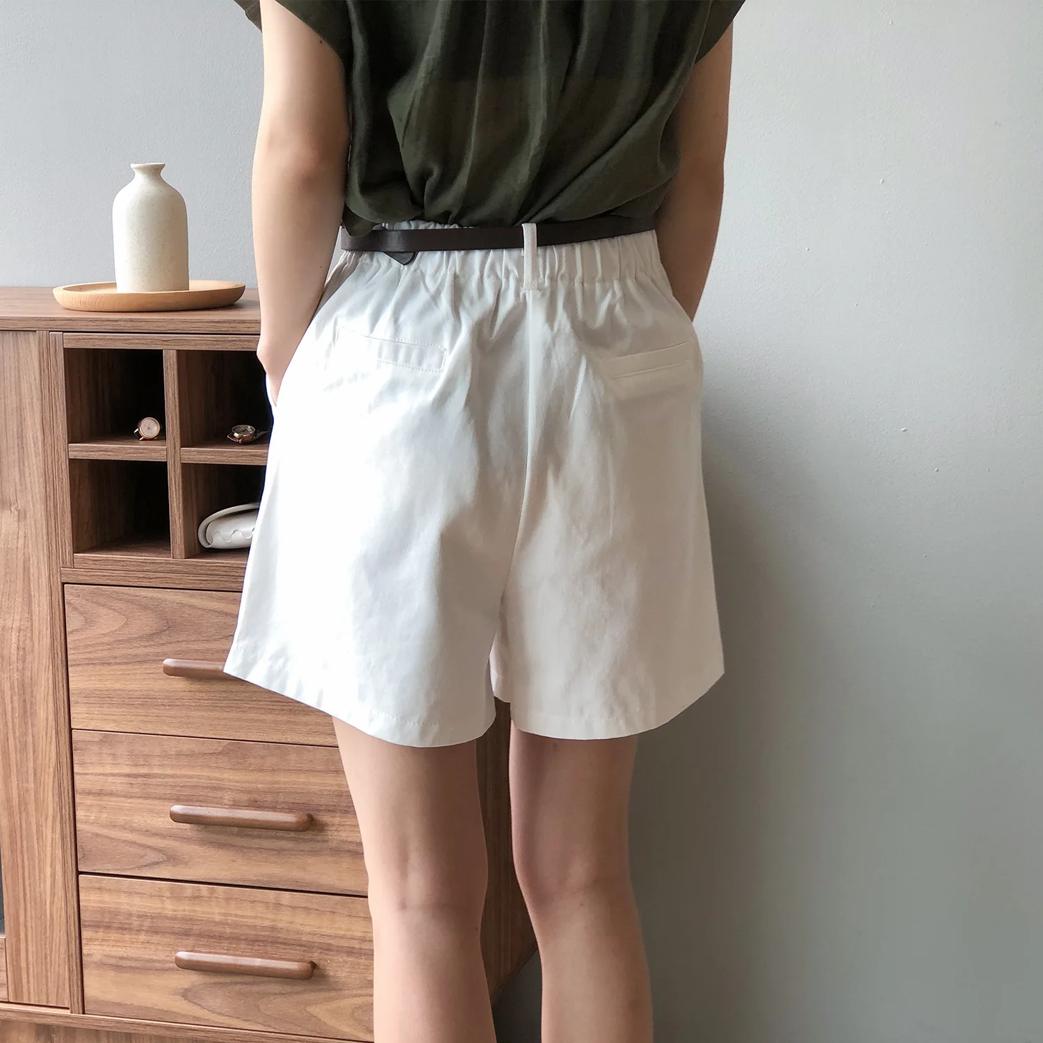 american eagle shorts 2022 Summer New Casual Women Shorts Fashion High Waist Straight Shorts Femme Elastic Waist Baggy Cotton Wide Leg Pants Send Belt levis shorts