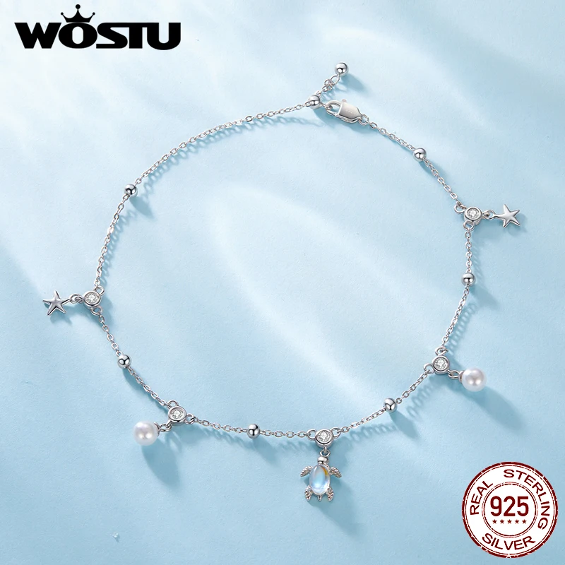 925 Sterling Silver Turtle Starfish Anklet for Women Pearl Zircon Summer Beach Holiday Jewelry anklet bracelets silver anklets ankle chain
