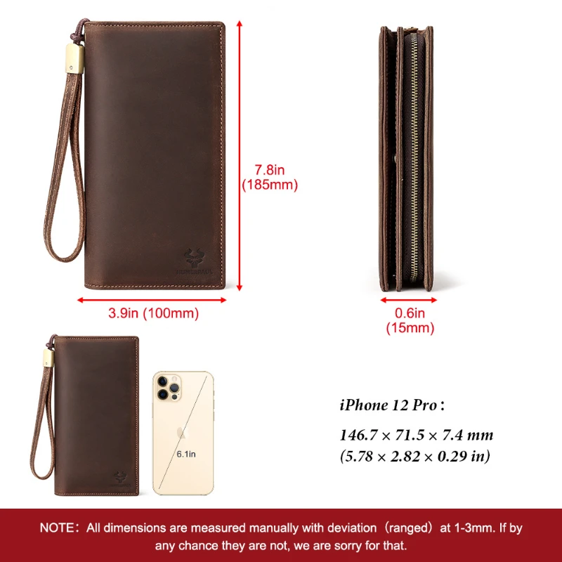 New style large capacity top layer cowhide wallet, men's drawstring mobile phone bag, long leather men's handbag