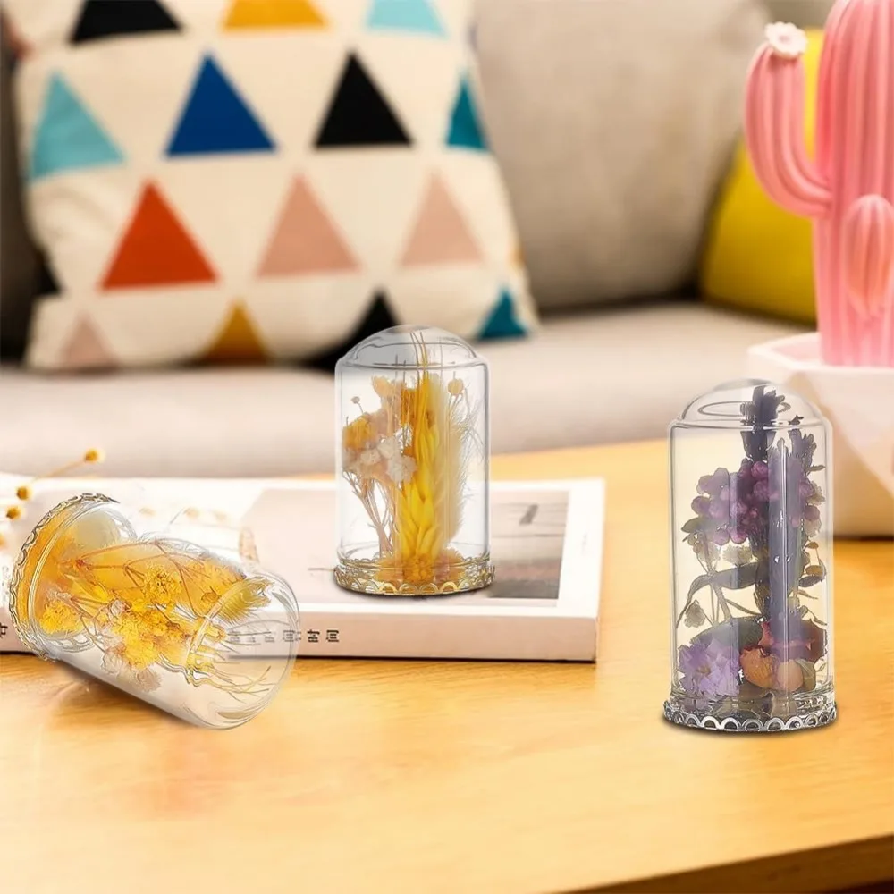 12Sets Mini Clear Glass Cloche Dome 1.5/2/2.3Inch Glass Display Cloche Dome with 3 Colors Metal Base Bell Jar for Candles